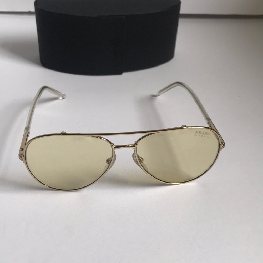 New Authentic PRADA SPR66X – ZVN01F Aviator Sunglasses - Yellow Lenses